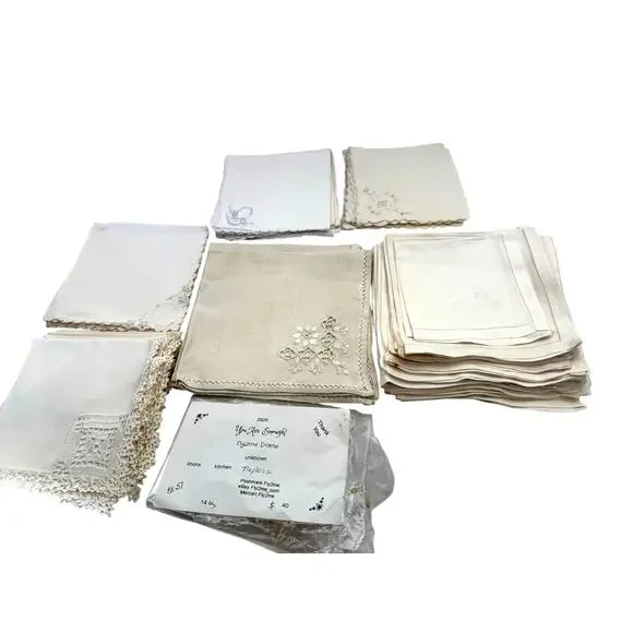 8 sets of Napkins white cream crochet linen embroidered - Picture 1 of 16